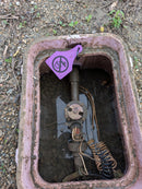 Purple recycled water tag inside of a landscape irrigation valve box that is using recycled water
